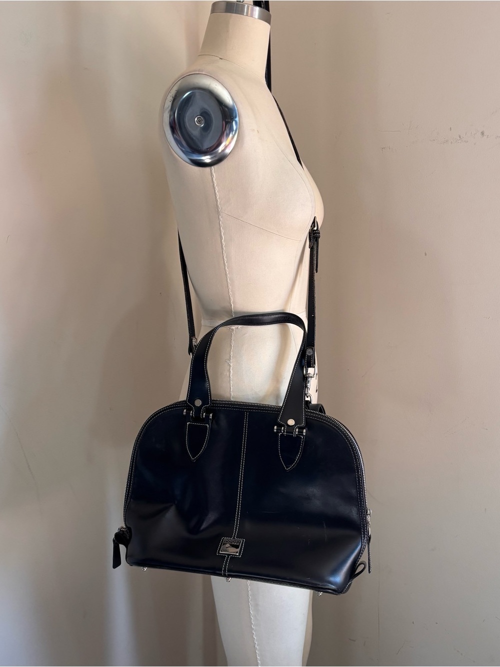 Vintage Dooney & Bourke Black Leather Tote Bag